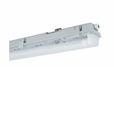 FRAGOR 1x10W, T8 Stropní nebo závěsné průmyslové prachotěsné svítidlo, plast šedá, pro LED zářivky 1x10W, T8/G13, l=600mm, 230V, IP65, tř.2, rozměry 75x90mm, l=710mm, LED zářivky SAMOSTANĚ, jednostranné zapojení