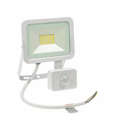 FRATER 20W, IP44, PIR LED reflektor se senzorem pohybu PIR, dosah 2-10m, čas 10s-7min, nastav. směr svícení, hliník, povrch bílá, krycí sklo čiré, LED 20W, 1700lm, teplá 3000K, Ra80, 230V, IP44,  tř.1, 158x121x25mm.