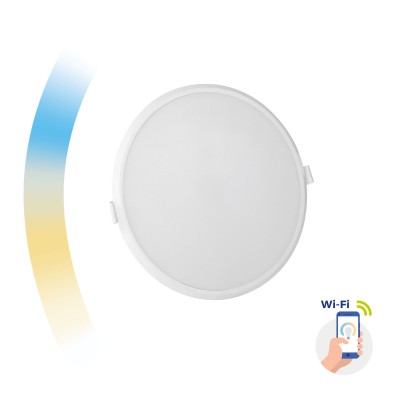 ZARE RO smart, 6W Stropní, podhledové svítidlo, hliník, bílá, difuzor plast opál, LED 6W, 520lm, ovl smart telefon Tuya, WiFi, stmív, nast teplota CCT teplá 3000K - denní 6500K, 230V, IP20, rozměry d=105mm, h=38mm