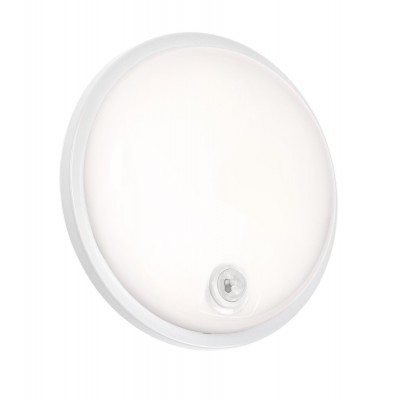FULO R LED 20W, IP54, PIR, IK10 Stropní venkovní svítidlo, PIR senzor pohybu, záběr 120°, dosah 5m, čas svícení 2min, materiál plast bílá, dif plast opál, LED 20W, 2300lm, neutrální 4000K, 230V, IP54, IK10, tř.2, d=220mm, h=60mm.