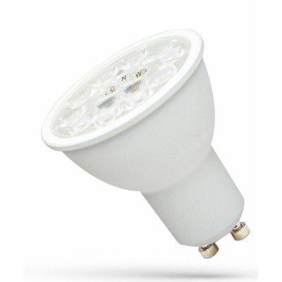 LED 6W, CCT, 38° Světelný zdroj LED žárovka bodová, plast bíláý, LED 6W, 550lm, přepínatelná CCT teplá 3000K/ neutrální 4000K/denní 6000K,  GU10, vyzař. úhel 38°, Ra80, 230V, rozměry d=50mm, l=50mm