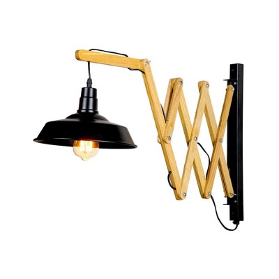 HYDRAULICOO 1X40W E27 Nástěnné svítidlo, rameno pantograf, nastavitelný směr svícení, základna kov černá mat, těleso dřevo hnědá, stínítko kov černá mat, pro žárovku 1x40W, E27, 230V, IP20, tř.1. rozměry 250x470x1000mm