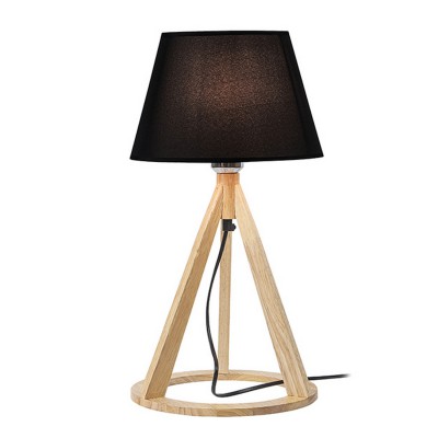 INATUREA STANDT 1X40W E27 Stolní lampa, těleso dřevo světlé, stínítko textil černá, pro žárovku 1x40W, E27, 230V, IP20, tř.1. rozměry 250x250x470mm