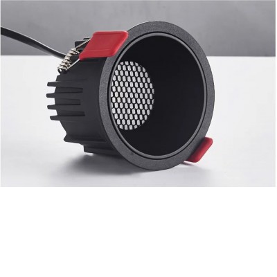 DL03-HC LED 7W Podhledové svítidlo, těleso hliník, rámeček černá, komínek černá, LED 7W, 700lm, teplá 3000K, Honeycomb UGR<19, Ra80, 230V, IP20, d=65mm, h=53mm