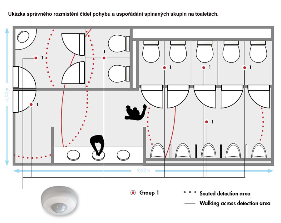 rozmístění čidel na toaletách
